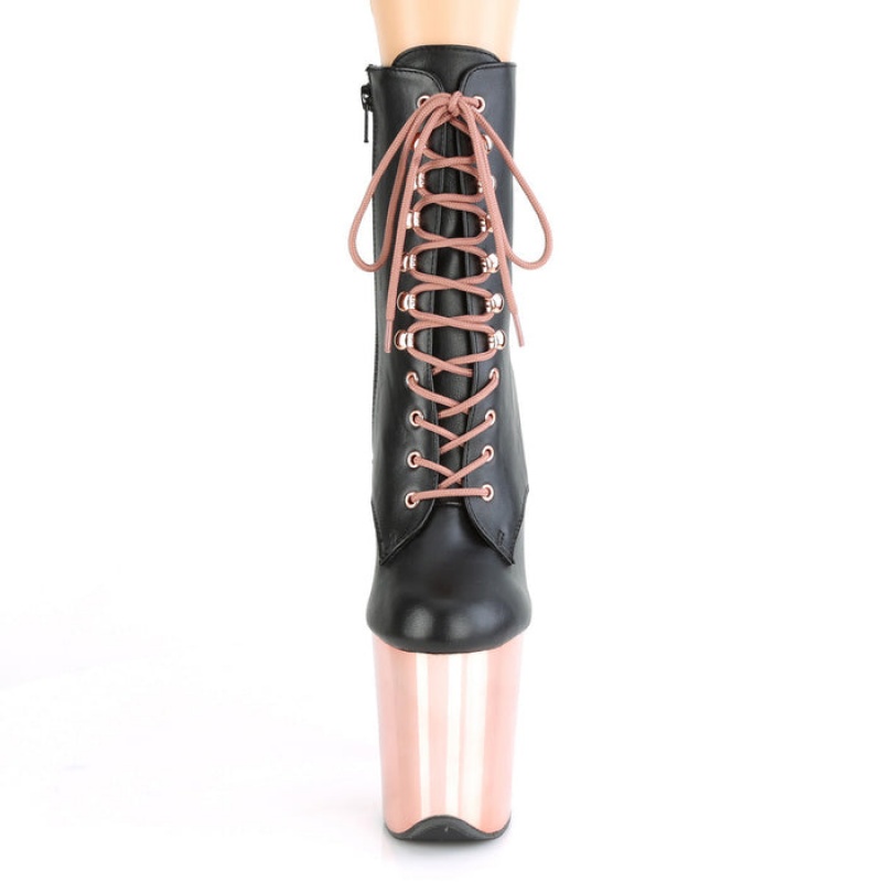 Pleaser Flamingo-1020 Laarzen Dames Zwart Roze Goud | RKTLDYP-03